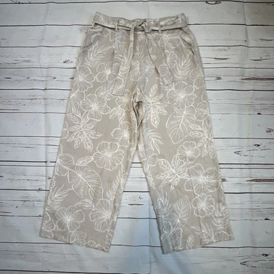 Pantalones de mujer HAVER + BLAIR LONDON talla M lino rayón beige pierna ancha floral recortados Foto 1 de 4