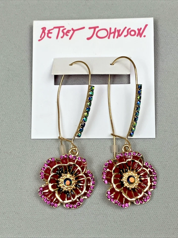 Betsey Johnson "garden of Excess" Rose Long Drop Earring 2day Tax