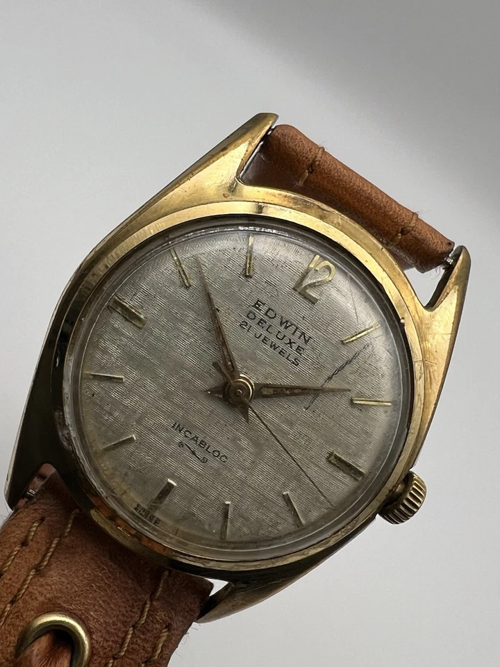 Reloj de pulsera Swiss Edwin Deluxe 21 joyas para hombre esfera de lino rara  Foto 1 de 4