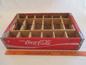 Vtg. "Enjoy Coca-Cola" RED Wooden Case Box 24 Slot Coke Bottle Crate. Missing Di - Picture 1 of 11