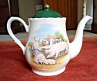 Large Vintage 'Farmyard Court' English Teapot Decorated With Pigs And Piglets