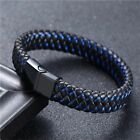 Men's Bracelet Stainless Steel Magnetic Clasp Cross Braided Leather Wrist Bangle