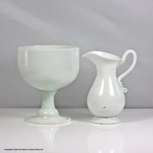 Georgian white opaline glass sugar bowl & cream jug - Picture 1 of 7