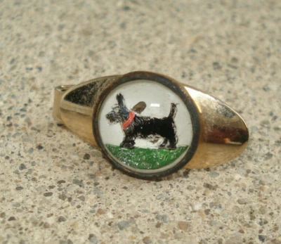 Vintage Scottie Dog Clip Or Tie Bar? Scottish Terrier SMALL 1" GLASS - Image 1 of 4