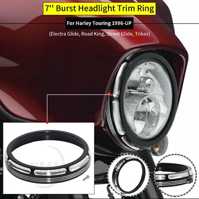 Anillo de bisel de ajuste de faros de ráfaga de 7" para Harley Electra Glide Road King Foto 1 de 4