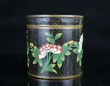Antique Chinese Cloisonne Round Covered Box Jar ~ Flower Motif