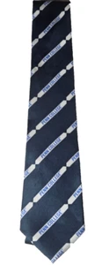 Vintage Penn College Diagonal Spell Out Pattern Navy Blue 100% Silk Necktie - Picture 1 of 5