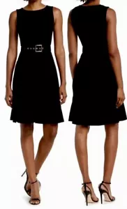 CALVIN KLEIN S/LESS , BELTED,FLARED HEM SHEATH DRESS, BLACK, SIZE 8 NWT - Picture 1 of 7