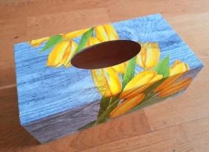 Tulips Flowers Rectangular Long Tissue Box Cover Handcrafted wooden decoupaged - Picture 1 of 1