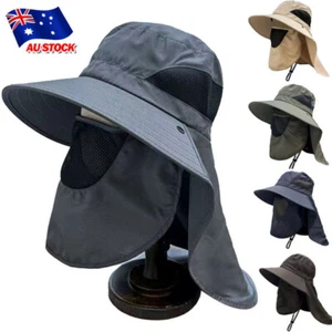 Mens Neck Flap Hat Wide Brim Cap Face Unisex Hiking Fishing UV Sun Protection - Picture 1 of 18