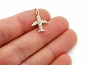 "Colgante redondo en forma de avión de diamante creado en laboratorio de 1 quid enchapado en oro amarillo 14K de 18" - Imagen 1 de 4