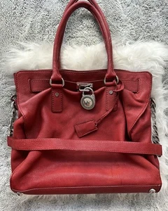 MICHAEL Michael Kors Hamilton Large Red Leather Satchel Tote Purse Bag Crossbody - Picture 1 of 14