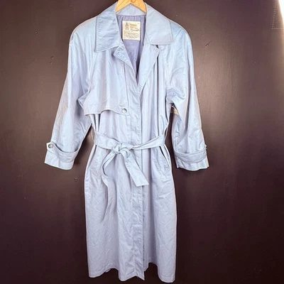 Винтажный London туман женщин Тренч Sz 12 переливающийся синий кнопка и подпоясанный редкая - Изображение 1 из 4