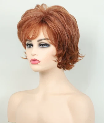 Медь красный короткие волнистые упругие синтетические волосы парики женщин мягкий натуральный моды - Изображение 1 из 4