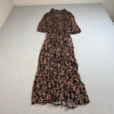 Calvin Klein Dress Womens 22W Black Brown Floral Maxi Smocked Waist Boho Long - Image 1 of 4