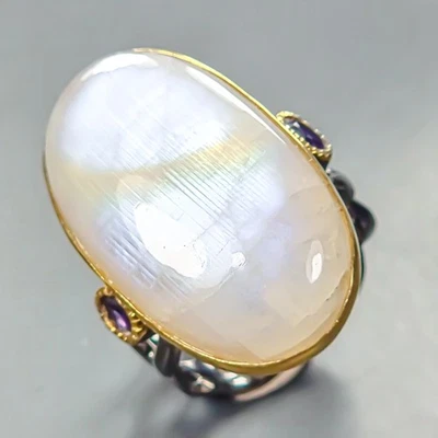 Anillo de piedra lunar natural hecho a mano 38 quilates + plata de ley 925 talla 8/R447368 Foto 1 de 4