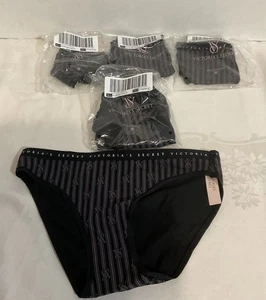 5-Neu mit Etikett Victoria’s Secret-Bikinihöschen klein/zierlich schwarz grau gestreift Baumwolle - Bild 1 von 9