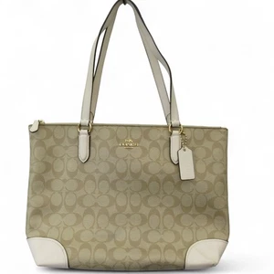 Coach Handbag Women's Bag Tan Brown Monogram Logo Leather Designer - Preloved - Picture 1 of 15