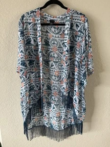 Disney Moana Maui Polynesian Semi Sheer Fringe Open Kimono Top Size L Hot Topic - Picture 1 of 7