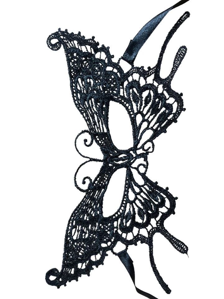 Lace Filigree Black Eye Mask Fancy Dress Masquerade Party Accessory - Image 1 of 1