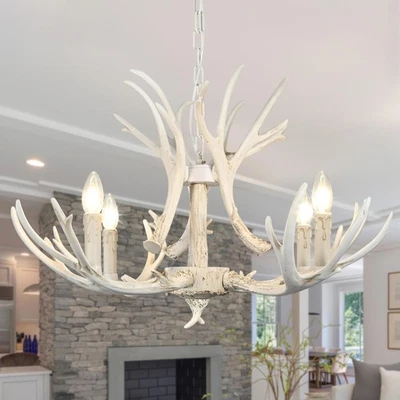 Araña de asta blanca 31,4" ajustable estilo vintage araña de asta de ciervo... Foto 1 de 4
