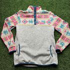 Simply Souther Snap Pullover Women Large L Sweater Pockets Gray Pink Aztec Crab