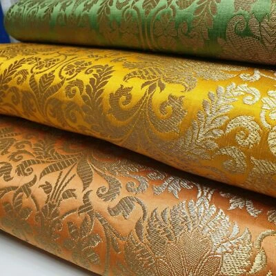 *Clearance* Floral Gold Metallic Indian Banaras Brocade Craft Dress Fabric 44" - Image 1 of 2