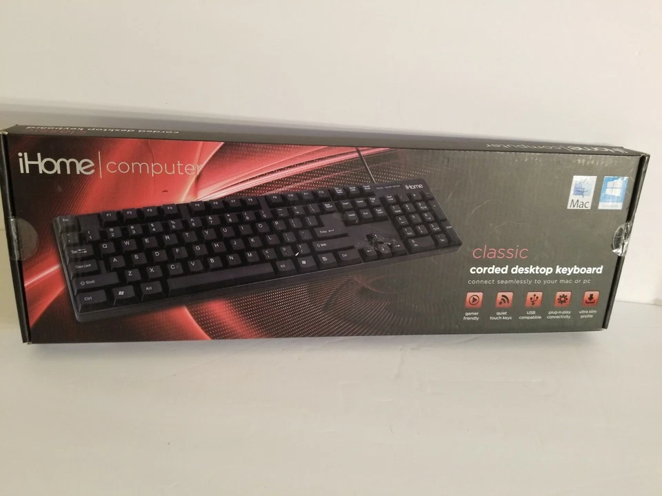 iHome Classic Corded Quiet Touch Slim Full Size USB Desktop Keyboard - Image 1 of 2