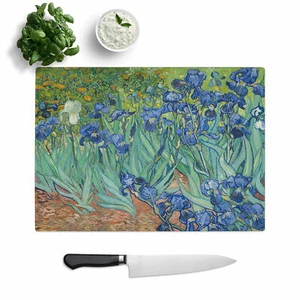 Irises By Vincent Van Gogh Chopping Board Glass Textured Cutting Worktop Kitchen - Picture 1 of 5