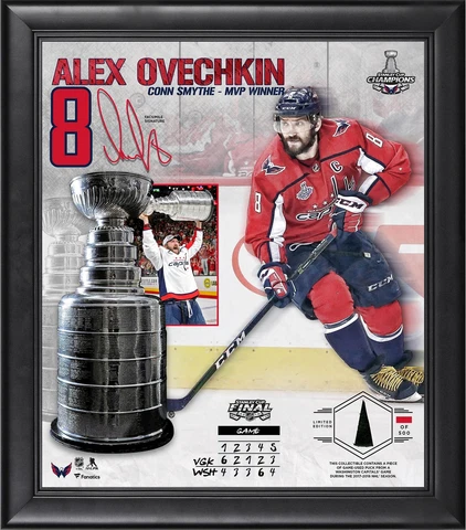 Alex Ovechkin Capitals FRMD 15x17 2018 SC Champ MVP Collage Piece GU Puck-LE 500 Cover