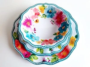 Juego de 3 platos y cuencos florales con flores ventosas The Pioneer Woman usados en excelente estado - Imagen 1 de 18