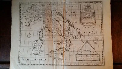 1700 LARGE ANTIQUE COPPER PLATE - A NEW MAP OF PRESENT ITALY - EDWARD WELLS - Image 1 of 4