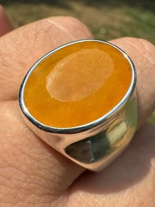 Large 18ct Natural Yellow Sapphire Gemstone Mens Real Solid 925 Silver Oval Ring - Picture 1 of 20