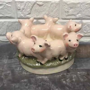 Vintage Holland Mold Hand Painted Circle of Pigs Ceramic Planter 9” x 7” - Picture 1 of 7