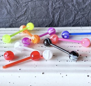 8pc Value Pack Marble Swirl Tongue Rings 14g Tounge Body Jewelry No Metal - Picture 1 of 6