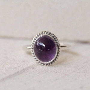 Anillo de amatista vintage ovalado púrpura amatista 925 plata esterlina joyería llamativa - Imagen 1 de 3