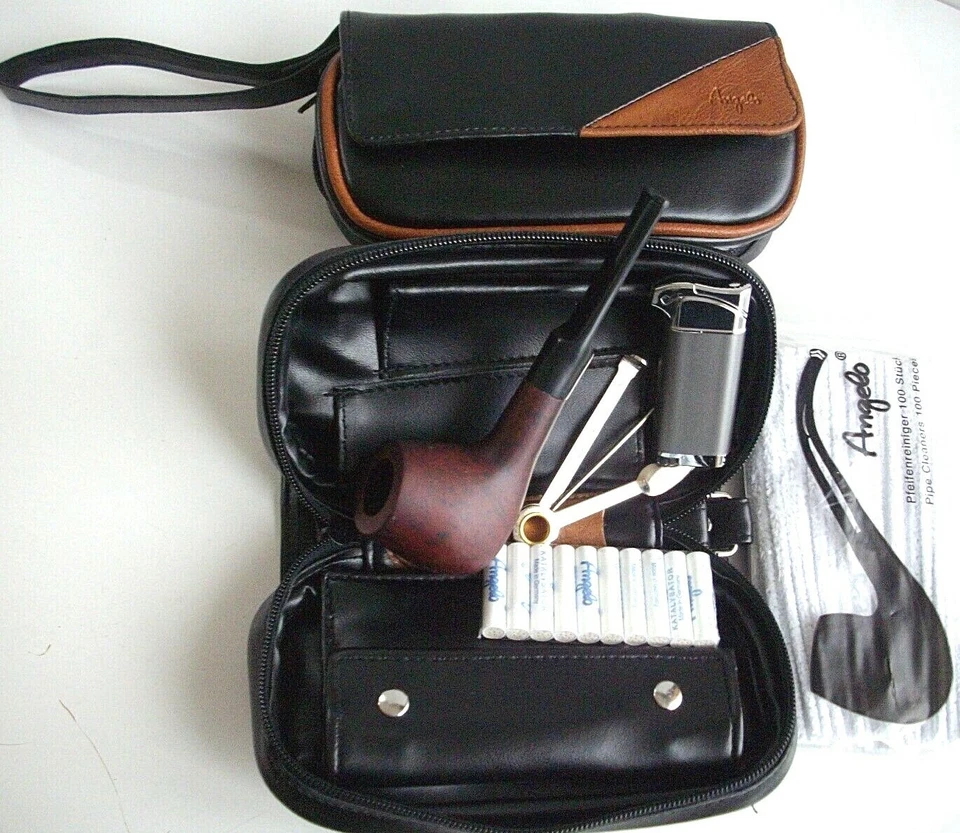 Pfeifentasche Angelo für 2 Pfeifen SET mit Reiniger Filter-Pfeife und mehr NEU!  - Bild 1 von 2