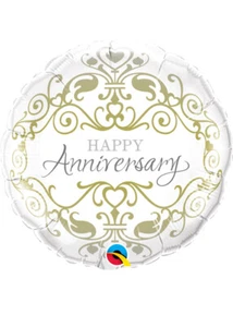 Inflated Gold Happy Anniversary Helium Balloon COMES INFLATED - Picture 1 of 1