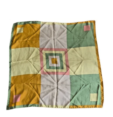 Vtg Codello Square Neck Scarf Rolled Edge 1970s Hippie Geo Yellow Orange Green - Image 1 of 4
