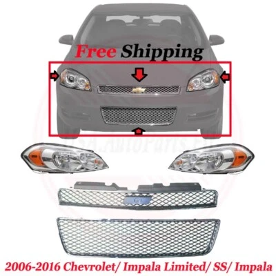 For 06-16 Chevrolet Impala Limited, SS, Impala Upper & Lower Grille + Headlights Foto 1 de 4