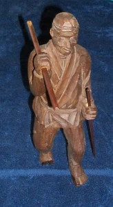 HAND CARVED WOOD FOLK ART OLD ASIAN MAN KUNGFU KARATE WALKING STICK STAFF CANE - Picture 1 of 9
