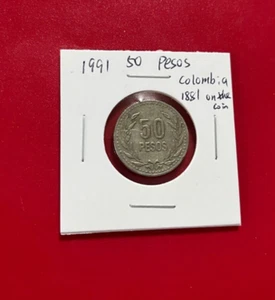 1991 ( 1881 ON THE COIN ) 50 PESOS COLOMBIA COIN - NICE WORLD COIN !!! - Picture 1 of 3