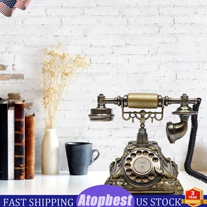 Telefono Vintage Retrò Cablato Fisso Resina Quadrante Rotante Oro Ignifugo - Foto 1 di 12