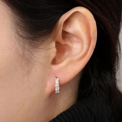 1克拉认证白色钻石,美丽Hoopla耳环925纯银 — 第 1/4 张图片