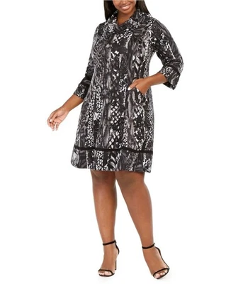 Robbie Bee Womens Animal Print Sweater Dress, Grey, 1X - Image 1 of 4