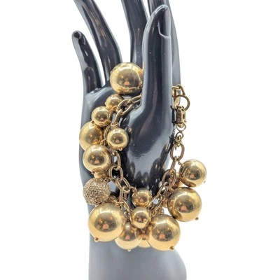 J. Pulseira Crew Gold Tone Bauble Strass Ball Bead Chain Link  - Imagem 1 de 4