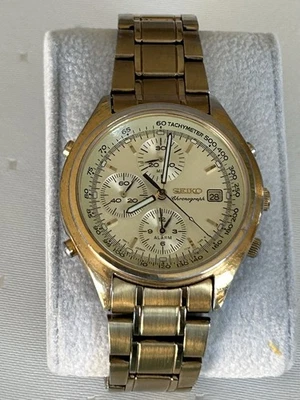 Seiko Uhr Chronograph Alarm 7T32-7C60 Herren Armbanduhr Goldton Vintage 1997 - Bild 1 von 4