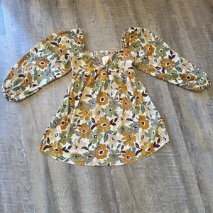 GeeGee All Time Babydoll Kleid oliv Blumen Puffärmel Größe L - Boho Herbst Style - Bild 1 von 6