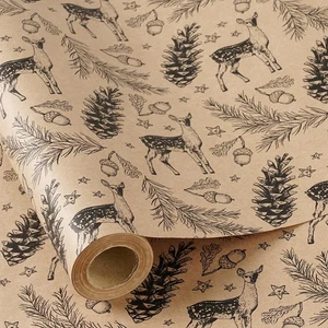 RUSPEPA Kraft Christmas Wrapping Paper Roll Black Reindeer Mini Roll 17in x 32.8 - Picture 1 of 9