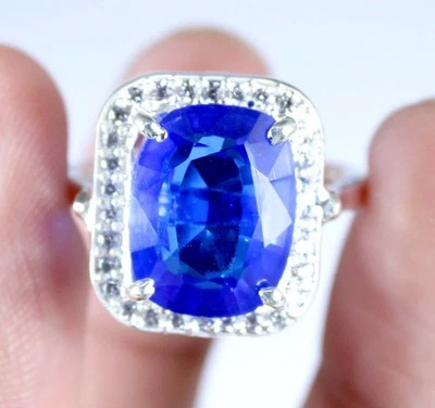 Anillo de hombre natural Tanzania azul tanzanita 12,74 quilates cojín piedras preciosas certificado Foto 1 de 4